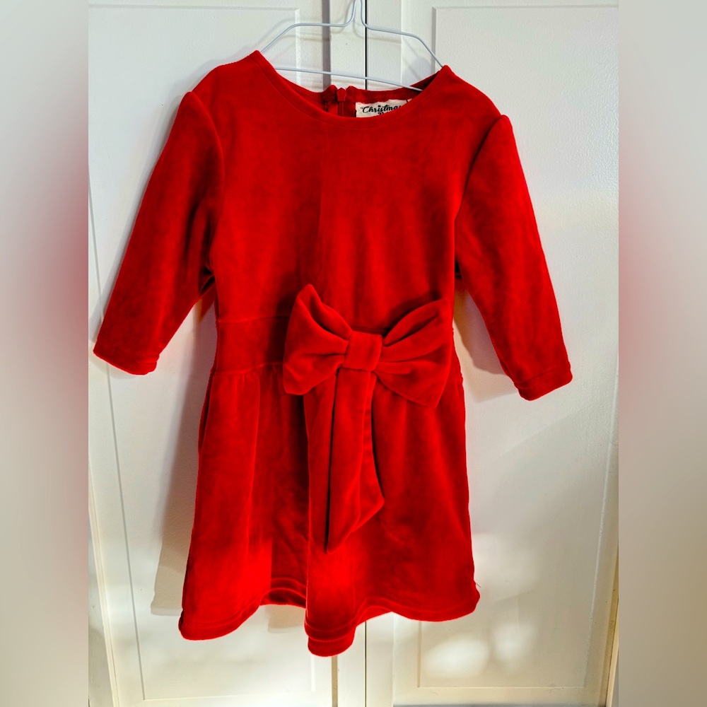 Christmas Kids Red Velvet Dress w/ bow
